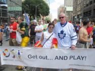  Brian Burke with the OutSport Toronto team just before the parade starts.
