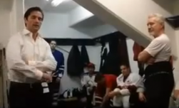 Marlies coach Dallas Eakins dressing-room chat with Toronto Gay Hockey Association